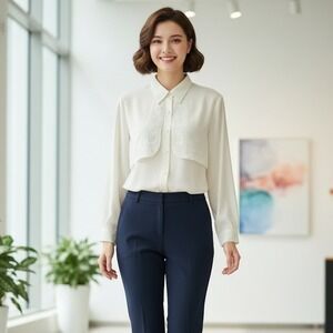 Leslie Fay Sportswear Blouse Womens Size 14 Creme Embroidery Bolero Top Feminine